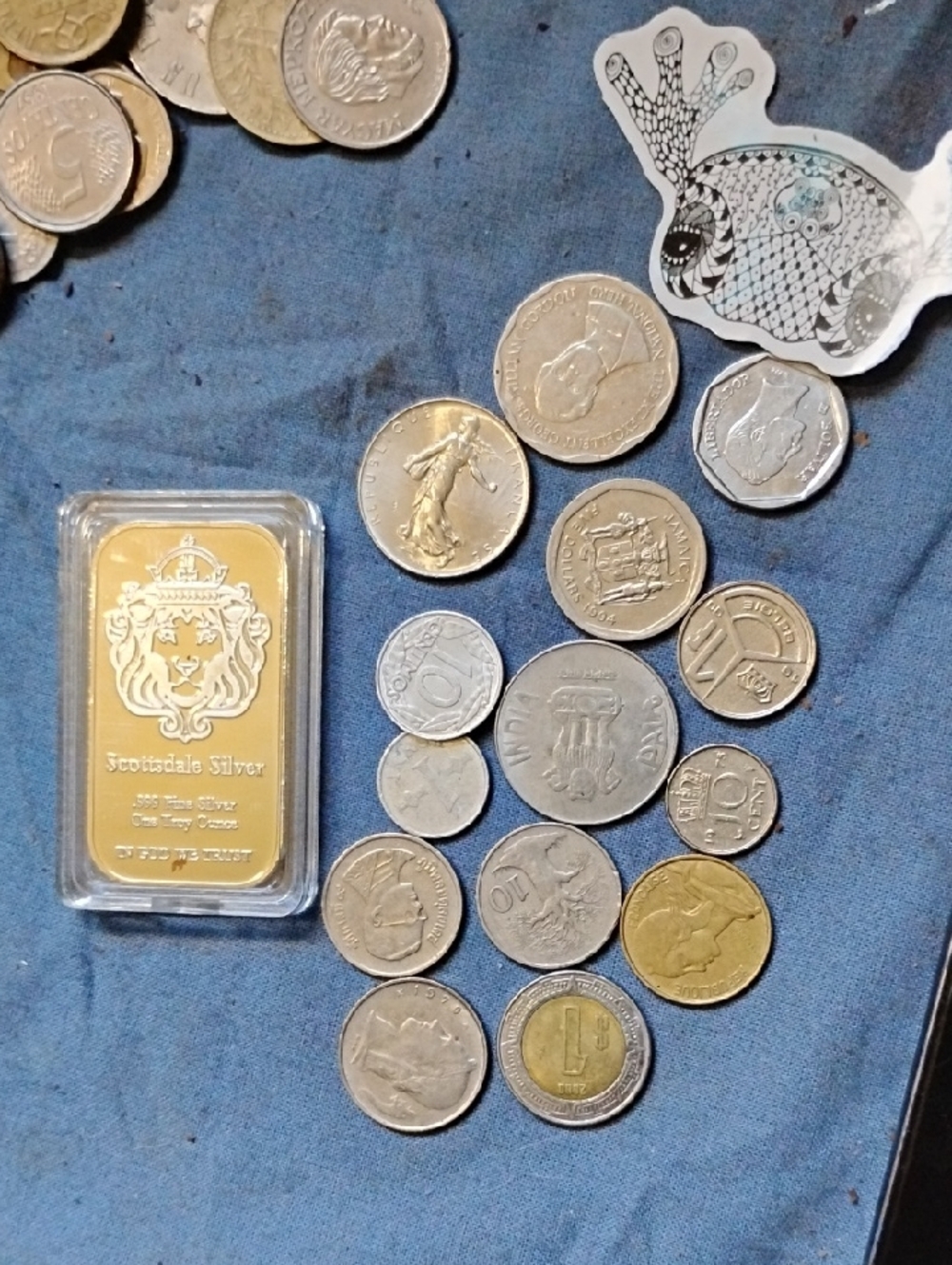 Scottsdale Silver Brilliant Plated Bar with Assorted Coins - Blue